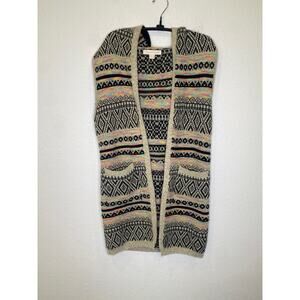 Monteau Los Angeles Long Sweater Vest EUC Sz M Open Closure Pockets Aztec Hooded